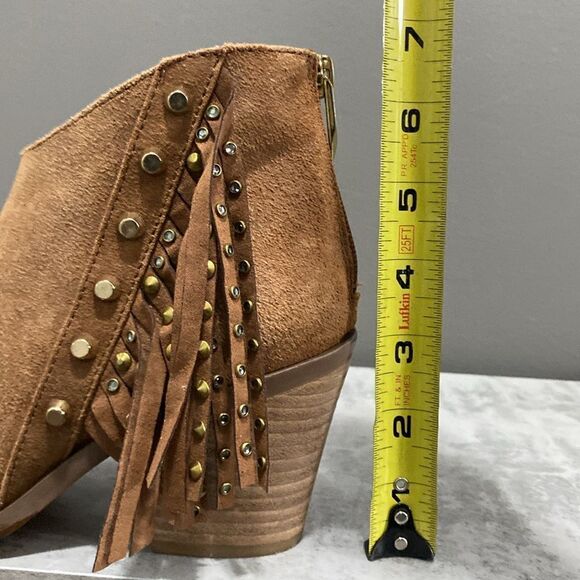 Fergie Bennie Tan/Brown Suede Leather Fringe Beaded Ankle Boots/Booties Size 6.5 - Picture 14 of 16